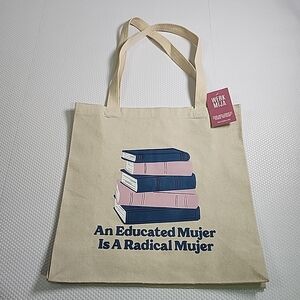 WERK MIJA Tote Bag With Book Graphic New With Tags Beige Canvas